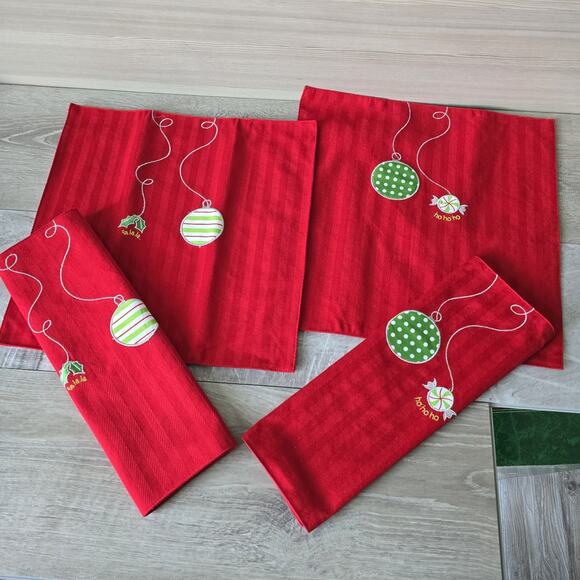 4 LENOX Christmas Holiday 15" Square Merry Bright Ho Ho Ho Fa La La Placemat Set - Picture 2 of 9